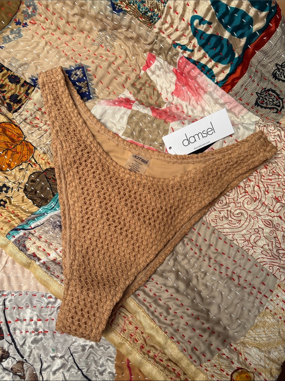 Damsel Swim Tan Textured Crochet Bikini Bottoms